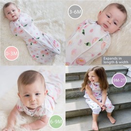 Woombie Grow with Me Baby Swaddle with Leggies, Watercolor Roses, 0-9 Months