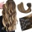 HUAYI Hair Extensions Real Human Hair Ombre Medium Brown with Caramel Blonde Balayage 120g 16 inch Highlights 100% Real Hair Extensions for Women Beauty Clip ins 4/27/4 Balayage Brown to Blonde