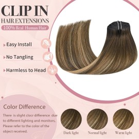 HUAYI Hair Extensions Real Human Hair Ombre Medium Brown with Caramel Blonde Balayage 120g 16 inch Highlights 100% Real Hair Extensions for Women Beauty Clip ins 4/27/4 Balayage Brown to Blonde HUAYI Hair Extensions Real Human Hair Ombre Medium Brown with Caramel Blonde Balayage 120g 16 inch Highlights 100% Real Hair Extensions for Women Beauty Clip ins 4/27/4 Balayage Brown to Blonde