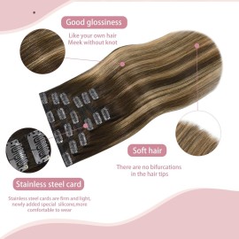 HUAYI Hair Extensions Real Human Hair Ombre Medium Brown with Caramel Blonde Balayage 120g 16 inch Highlights 100% Real Hair Extensions for Women Beauty Clip ins 4/27/4 Balayage Brown to Blonde HUAYI Hair Extensions Real Human Hair Ombre Medium Brown with Caramel Blonde Balayage 120g 16 inch Highlights 100% Real Hair Extensions for Women Beauty Clip ins 4/27/4 Balayage Brown to Blonde