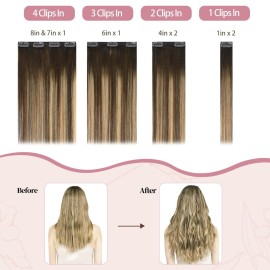 HUAYI Hair Extensions Real Human Hair Ombre Medium Brown with Caramel Blonde Balayage 120g 16 inch Highlights 100% Real Hair Extensions for Women Beauty Clip ins 4/27/4 Balayage Brown to Blonde HUAYI Hair Extensions Real Human Hair Ombre Medium Brown with Caramel Blonde Balayage 120g 16 inch Highlights 100% Real Hair Extensions for Women Beauty Clip ins 4/27/4 Balayage Brown to Blonde