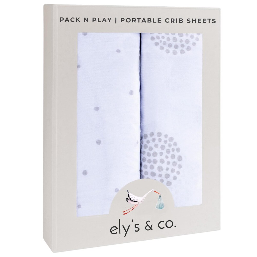 Ely\'s & Co. Pack N Play,Playard,Portable Crib Sheet 2-Pack Combed Jersey Cotton for Baby Boy or Baby Girl (Grey Dottie)