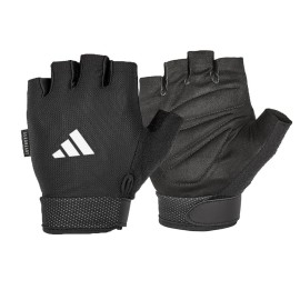 adidas Essential Adjustable Fingerless Gloves for Men and Women - Padded Weight Lifting Gloves - Adjustable Wrist Straps for Tailored, Secure Fit - White, Large
