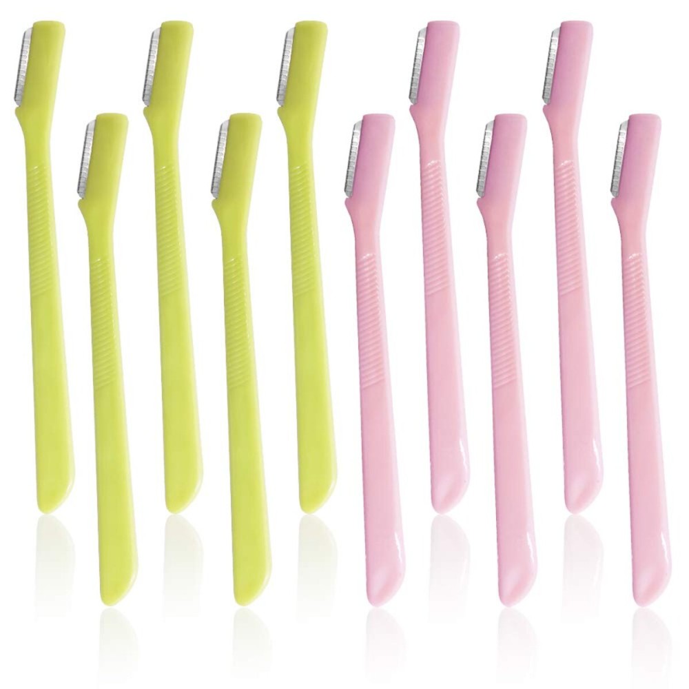 10 Pack Eyebrow Razor [Extra Precision] Facial Hair Remover, SourceTon Pink and Green, Exfoliating Tool - Smooth Facial Shave with Precision Cover for Men & Women