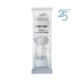 FabbPro Oshibori Moist Terry Cotton Refreshment Towels (25 Pack, 8 x 8 Inches) - White Pre-moistened Towels to Use Hot or Cold (Unscented)