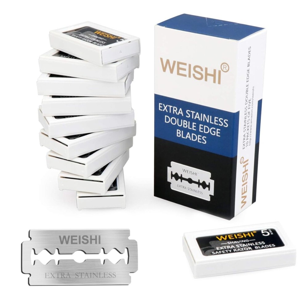 WEISHI 50Count Single Edge Razor Blades- Double Edge Safety Razor Extra Stainless Blades -Men\'s Safety for Shaving