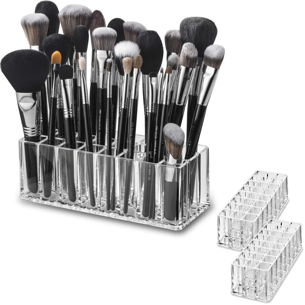 byAlegory (Set Of 2) Acrylic Makeup Brush Organizer 24 Space Storage w/Deep Slots For Cosmetic Beauty Brushes Refillable Container - Clear byAlegory (Set Of 2) Acrylic Makeup Brush Organizer 24 Space Storage w/Deep Slots For Cosmetic Beauty Brushes Refillable Container - Clear