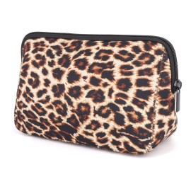 AJLTPA Cosmetic Bag Waterproof Neoprene Zipper Pouch Travel Portable Toiletry Makeup Bags Organizer Case for Women and Girls, Leopard