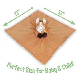 Baby Aves Horse Lovey Baby Security Blanket - Pony Stuffed Plush Animal Blankie 13x13 inches (Brown)