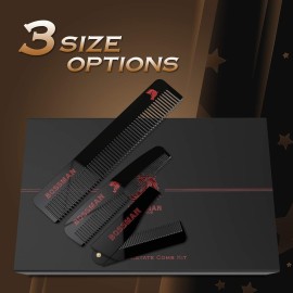 Bossman Acetate Beard, Hair & Mustache Combs for Men - Men\'s Beard, Mustach and Hair Combs with Small Folding Pocket Comb (Set of 3)