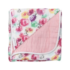 HonestBaby Hand-Quilted Baby Blanket Reversible 100% Organic Cotton for Infant Boys, Girls, Rose Blossom/Dip Dye, One Size