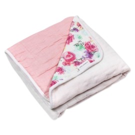 HonestBaby Hand-Quilted Baby Blanket Reversible 100% Organic Cotton for Infant Boys, Girls, Rose Blossom/Dip Dye, One Size