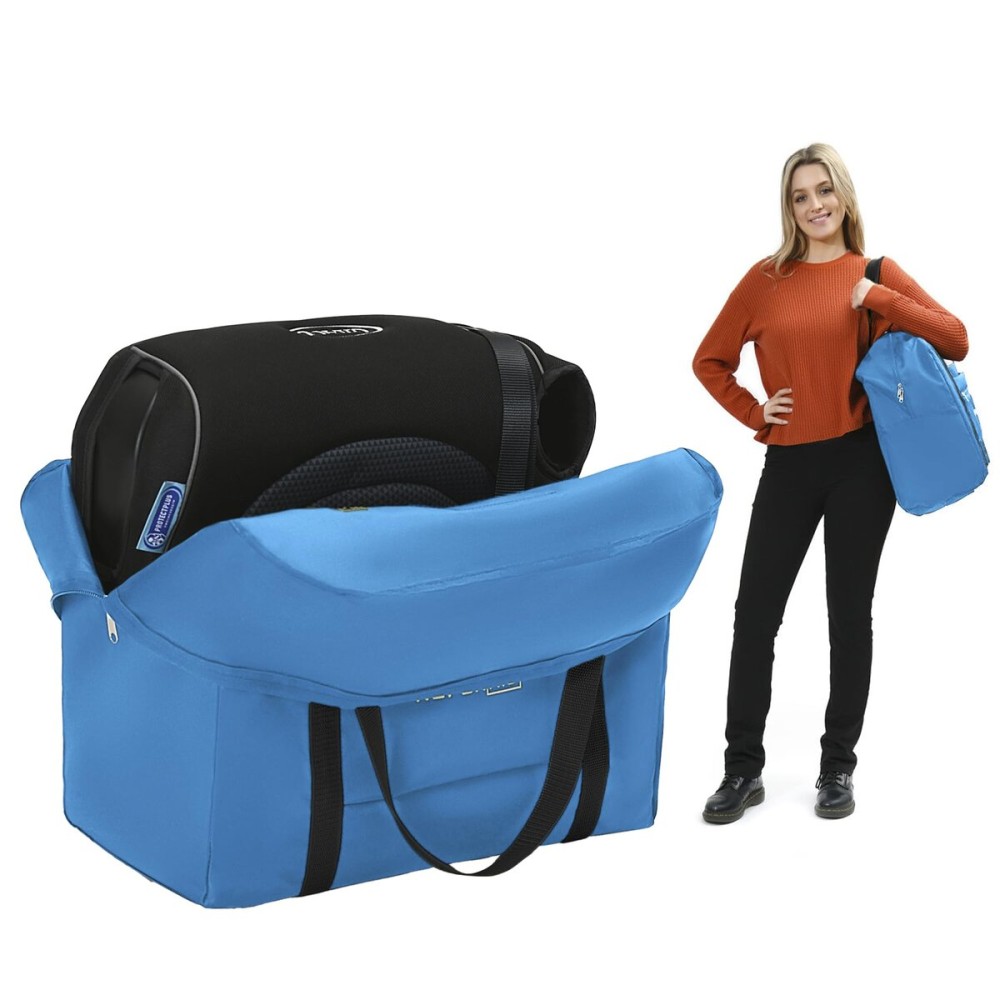 Reperkid Booster Seat Travel Bag for Airplane, Blue, 17 H x 16.5 W x 9.5 D, Compatible with Gb Pockit Stroller and Most Boosters- Premium Waterproof Cover, Hand Bag Design, Durable Zipper