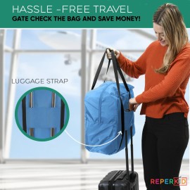 Reperkid Booster Seat Travel Bag for Airplane, Blue, 17 H x 16.5 W x 9.5 D, Compatible with Gb Pockit Stroller and Most Boosters- Premium Waterproof Cover, Hand Bag Design, Durable Zipper