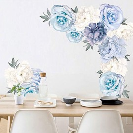 Amaonm Creative Removable 3D Light Blue and White Peony Flower Wall Decals Floral Wall Sticker DIY Peel and Stick Art Decor for Living Room Kids Bedroom Baby Girls Nursery Rooms Wall Corner (Peony)