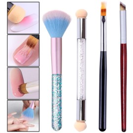 WOKOTO 4Pcs Ombre Nail Art Brush Set Double Head Nail Gradient Sponge Brushes For Nails Shading Pen Nail Brushes For Cleaning UV Gel Builder Kit Manicure Tools