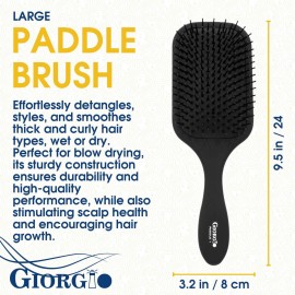 Giorgio Detangling Paddle Brush - Large Air Cushion Paddle Brush with Ball Tip Tourmaline Bristles - Anti Static Hair Care Tool for Men and Women, Wet or Dry - Black Giorgio Detangling Paddle Brush - Large Air Cushion Paddle Brush with Ball Tip Tourmaline Bristles - Anti Static Hair Care Tool for Men and Women, Wet or Dry - Black