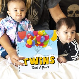 The Adventure Edition | Twins First 5 Years Memory Book with Stickers | Baby 1st Year Milestone Photo Album for Mom & Dad | Newborn Hard Cover Journal | Babies Personalized Keepsake Scrapbook Diary
