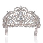 Victorian Clear White Austrian Rhinestone Crystal Tiara Crown With Hair Combs Princess Queen Headband Headpiece Jewelry Beauty Contest Birthday Bridal Prom Pageant T1505 (Rose Gold)