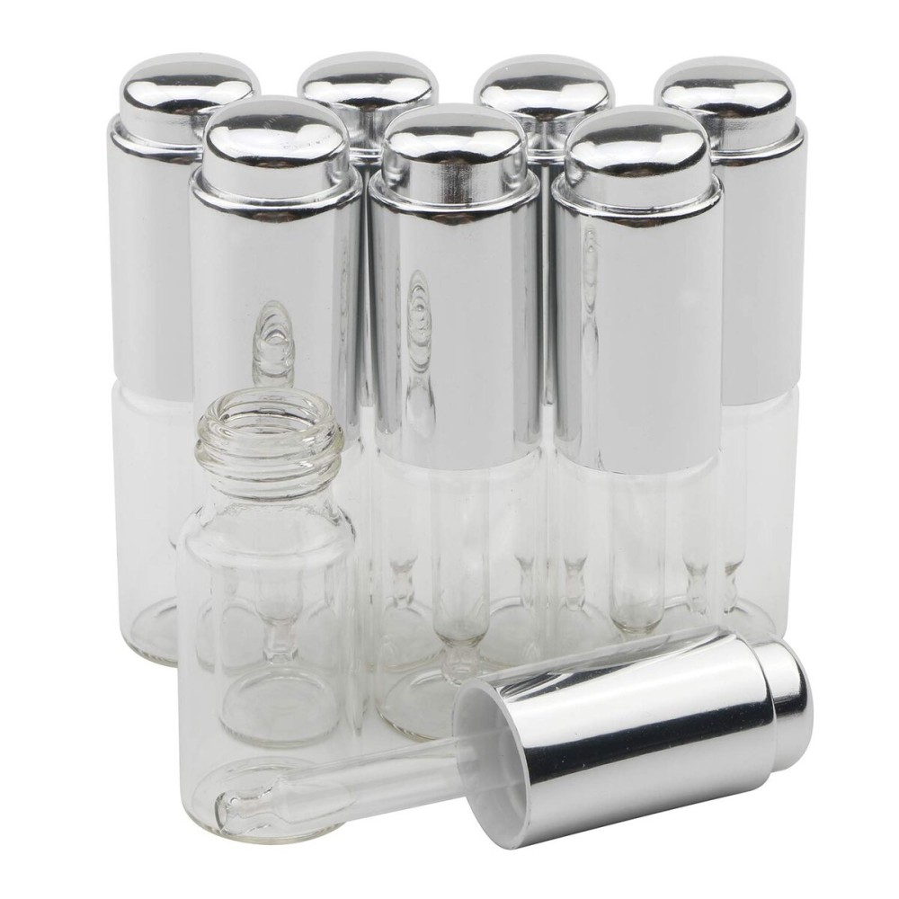 Ellbest 8Pcs 10 ml Clear Press Dropper Bottles, Empty Refillable Essential Oil Vials Perfume Cosmetic Container, Silver Cap Ellbest 8Pcs 10 ml Clear Press Dropper Bottles, Empty Refillable Essential Oil Vials Perfume Cosmetic Container, Silver Cap