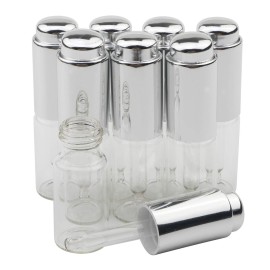 Ellbest 8Pcs 10 ml Clear Press Dropper Bottles, Empty Refillable Essential Oil Vials Perfume Cosmetic Container, Silver Cap