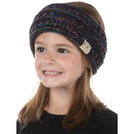 Funky Junque Toddler Girls Winter Head Wrap Ear Warmer Headband Soft Knit Fleece Lined Black/Purple/Orange/Teal Ages 1-6