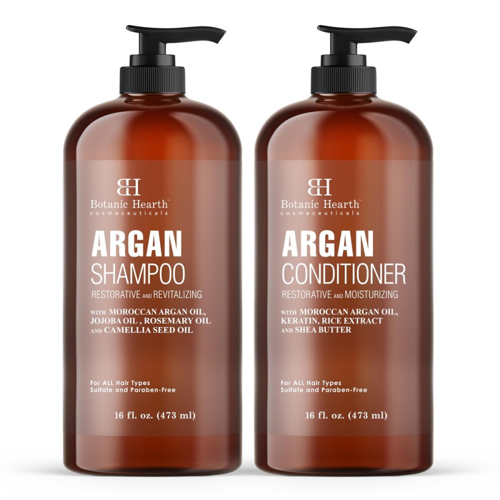 Botanic Hearth Argan Oil Shampoo And Conditioner Set | 16 Fl Oz Each With Keratin, Restorative & Moisturizing, Sulfate Free | All Hair Types & Color Treated Hair, Men And Women | (Packaging May Vary)