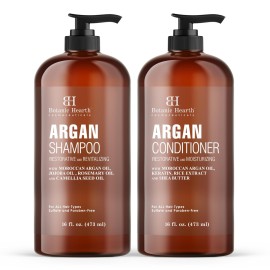 Botanic Hearth Argan Oil Shampoo And Conditioner Set | 16 Fl Oz Each With Keratin, Restorative & Moisturizing, Sulfate Free | All Hair Types & Color Treated Hair, Men And Women | (Packaging May Vary)