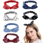 DINPREY Hairband 6 Pack - Elastic Paisley Bandana Headwraps with Rabbit Ear Bow, Cotton Spandex Stretchy Headbands for Women, Hair Accessory for Hair Styling, Yoga, Jogging - 6 Colors