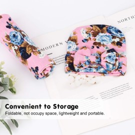 DRESHOW BQUBO 1 Pack Newborn Floral Receiving Blankets Newborn Baby Swaddling with Headbands or Hats Sleepsack Toddler Warm Shower Gift