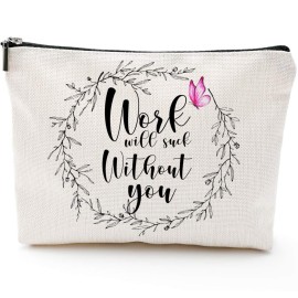 Blue Leaves Coworker Leaving Gifts for Women Going Away Gifts,Coworker Goodbye Gift,Farewell Gifts for Coworkers,Friends,Boss- Cosmetic Bag Gifts,Makeup Bag