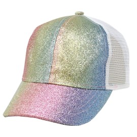 Ponyflo Kids Ponytail and Messy Bun Ponycap with Full Back Opening (Evelyn Green Multi Glitter)