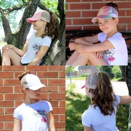 Ponyflo Kids Ponytail and Messy Bun Ponycap with Full Back Opening (Evelyn Green Multi Glitter)