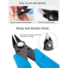 AKOAK 1 Pack Stainless Steel Nail Art Scissors, Rhinestone Remover, Metal Chain, Cutter, 5 Diagonal Pliers, Manicure Tools