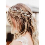 Chargances Bridal Pearl Bohemia Hairpiece for Weddings, Proms, Festivals (silver, 16 inches, 1 Count)