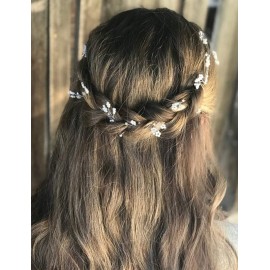 Chargances Bridal Pearl Bohemia Hairpiece for Weddings, Proms, Festivals (silver, 16 inches, 1 Count)