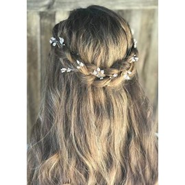 Chargances Bridal Pearl Bohemia Hairpiece for Weddings, Proms, Festivals (silver, 16 inches, 1 Count)