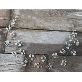 Chargances Bridal Pearl Bohemia Hairpiece for Weddings, Proms, Festivals (silver, 16 inches, 1 Count)