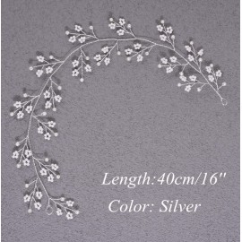 Chargances Bridal Pearl Bohemia Hairpiece for Weddings, Proms, Festivals (silver, 16 inches, 1 Count)