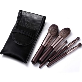 Portable Mini Natural Goat Hair Makeup Brushs Travel Set With Case Purse,6PCS Cosmetic Brushes Kit-Includes-Powder-Blush-Blending-Eyeshadow And Detail Eye Brush(Travel Size)