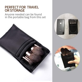 Portable Mini Natural Goat Hair Makeup Brushs Travel Set With Case Purse,6PCS Cosmetic Brushes Kit-Includes-Powder-Blush-Blending-Eyeshadow And Detail Eye Brush(Travel Size)