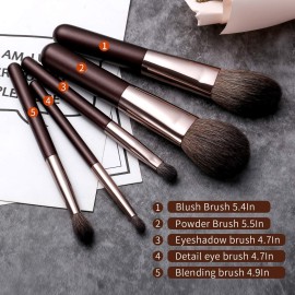 Portable Mini Natural Goat Hair Makeup Brushs Travel Set With Case Purse,6PCS Cosmetic Brushes Kit-Includes-Powder-Blush-Blending-Eyeshadow And Detail Eye Brush(Travel Size)