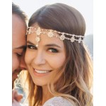 Chargances Bridal Women Flower Vintage Bohemian Headbands Head Chain Crystal Halloween Headpiece Wedding Hair Jewelry(gold)