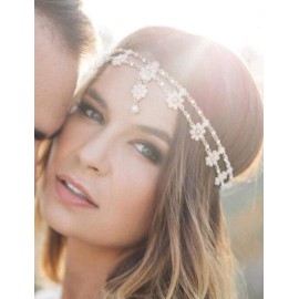 Chargances Bridal Women Flower Vintage Bohemian Headbands Head Chain Crystal Halloween Headpiece Wedding Hair Jewelry(gold)