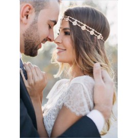 Chargances Bridal Women Flower Vintage Bohemian Headbands Head Chain Crystal Halloween Headpiece Wedding Hair Jewelry(gold)