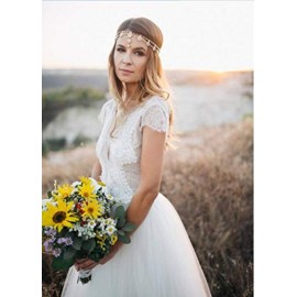 Chargances Bridal Women Flower Vintage Bohemian Headbands Head Chain Crystal Halloween Headpiece Wedding Hair Jewelry(gold)