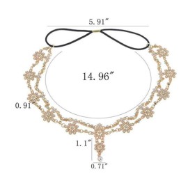 Chargances Bridal Women Flower Vintage Bohemian Headbands Head Chain Crystal Halloween Headpiece Wedding Hair Jewelry(gold)