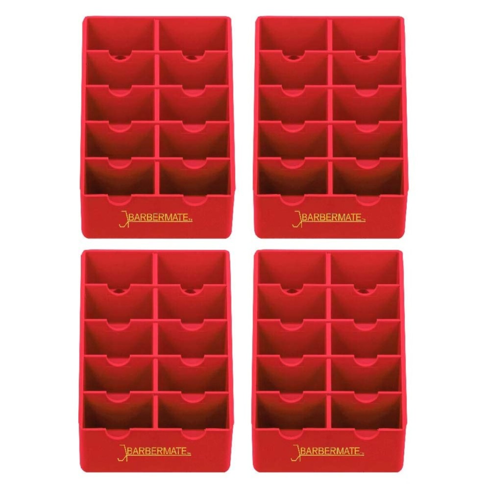 BarberMate 4 Pack Blade Rack Storage Tray - Holds 10 Clipper Blades (Red)
