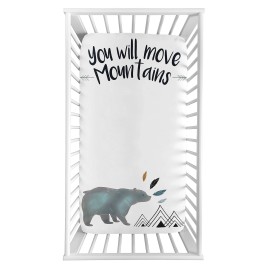 Sweet Jojo Designs Bear Mountain Boy Fitted Crib Sheet Baby or Toddler Bed Nursery Photo Op - Slate Blue and Black Watercolor You Will Move Mountains