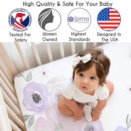 Sweet Jojo Designs Shabby Chic Floral Girl Fitted Crib Sheet Baby or Toddler Bed Nursery Photo Op - Lavender Purple, Pink and Grey Watercolor Rose Flower